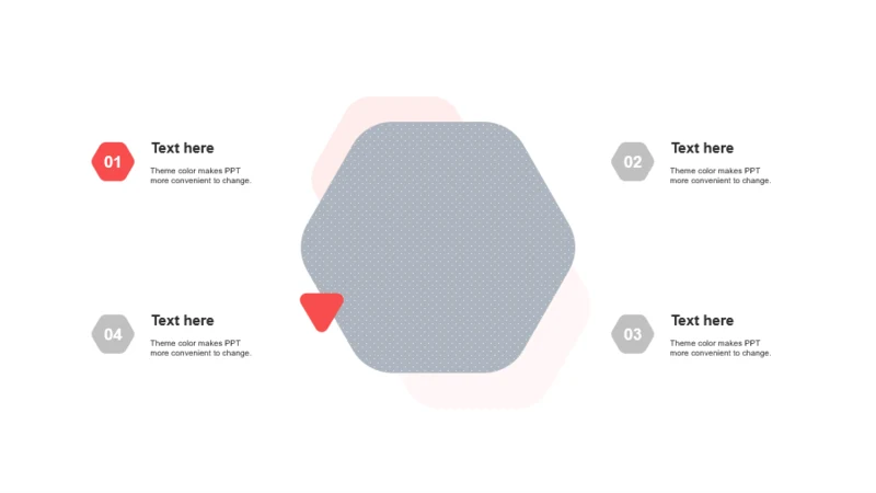 红色六边形扁平4项PPT列表