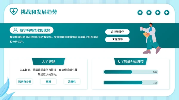 蓝绿色插画风病理分析主题PPT模板