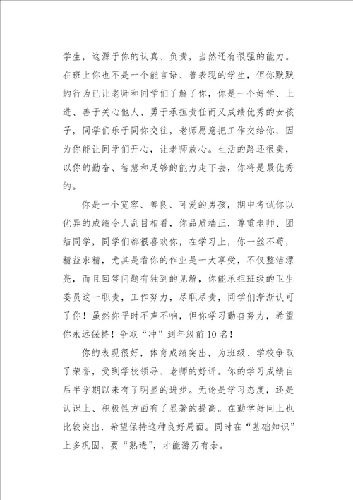 高三毕业班主任的鉴定评语