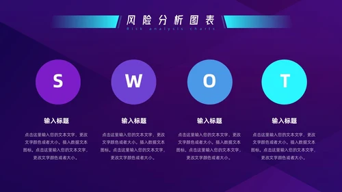 蓝色紫色科技SWOT风险分析图表PPT模板