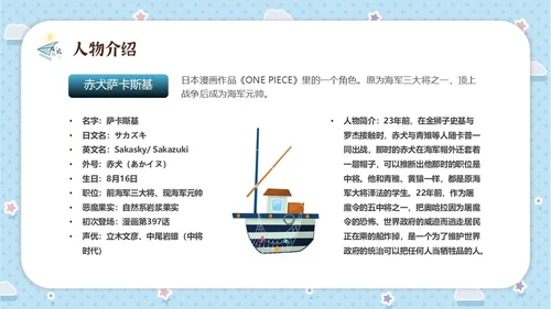 蓝色水彩卡通海贼王动漫介绍PPT中国航海日