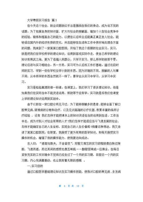 大学寒假实习报告模板汇总七篇