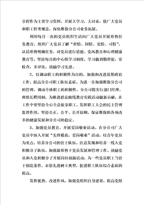 XX年非公企业党支部工作计划