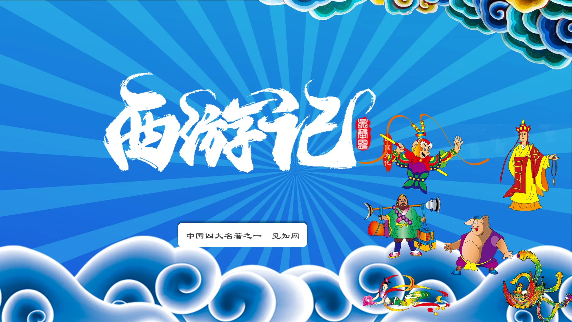 蓝色卡通西游记读书分享PPT模板