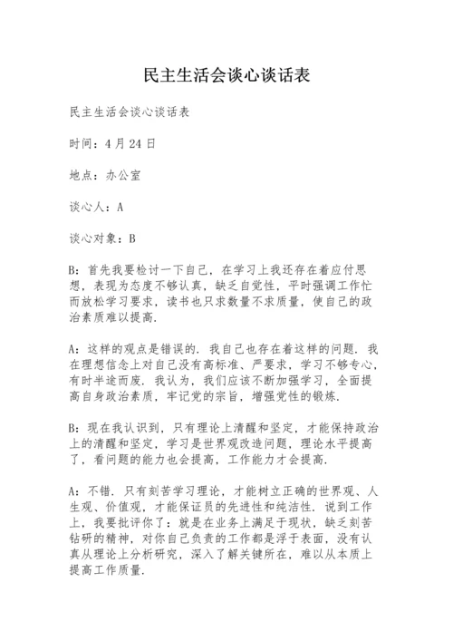 民主生活会谈心谈话表.docx