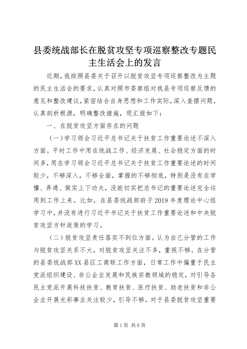 县委统战部长在脱贫攻坚专项巡察整改专题民主生活会上的发言.docx