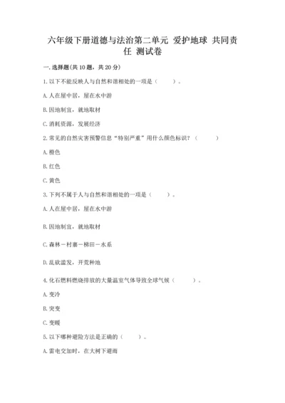 六年级下册道德与法治第二单元 爱护地球 共同责任 测试卷a4版可打印.docx