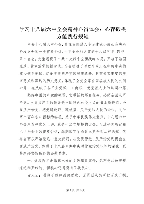 学习十八届六中全会精神心得体会：心存敬畏方能践行规矩.docx