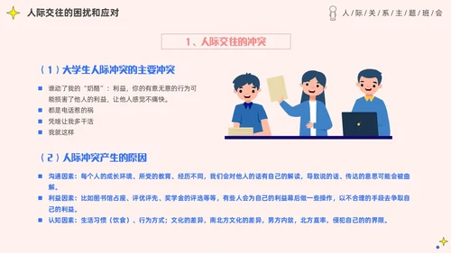 粉色简约插画风认识你真好大学生人际关系主题班会PPT