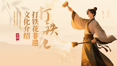 黄色中国风打铁花非遗文化介绍PPT模板