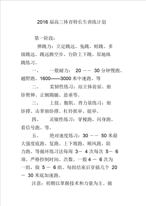 高三体育特长生训练计划