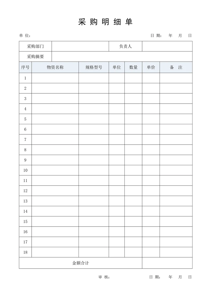 采购单采购明细表