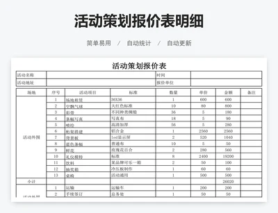 活动策划报价表明细