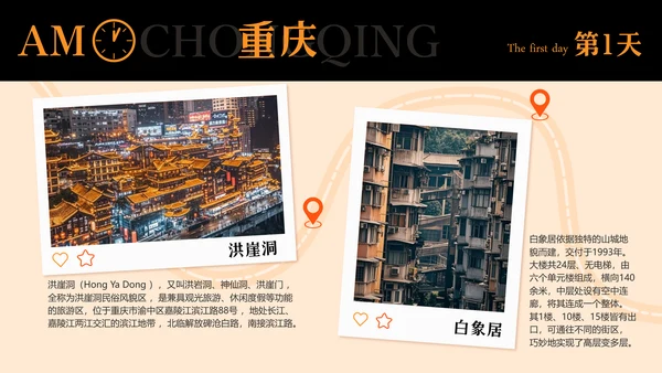 橙黑色插画风重庆旅游攻略