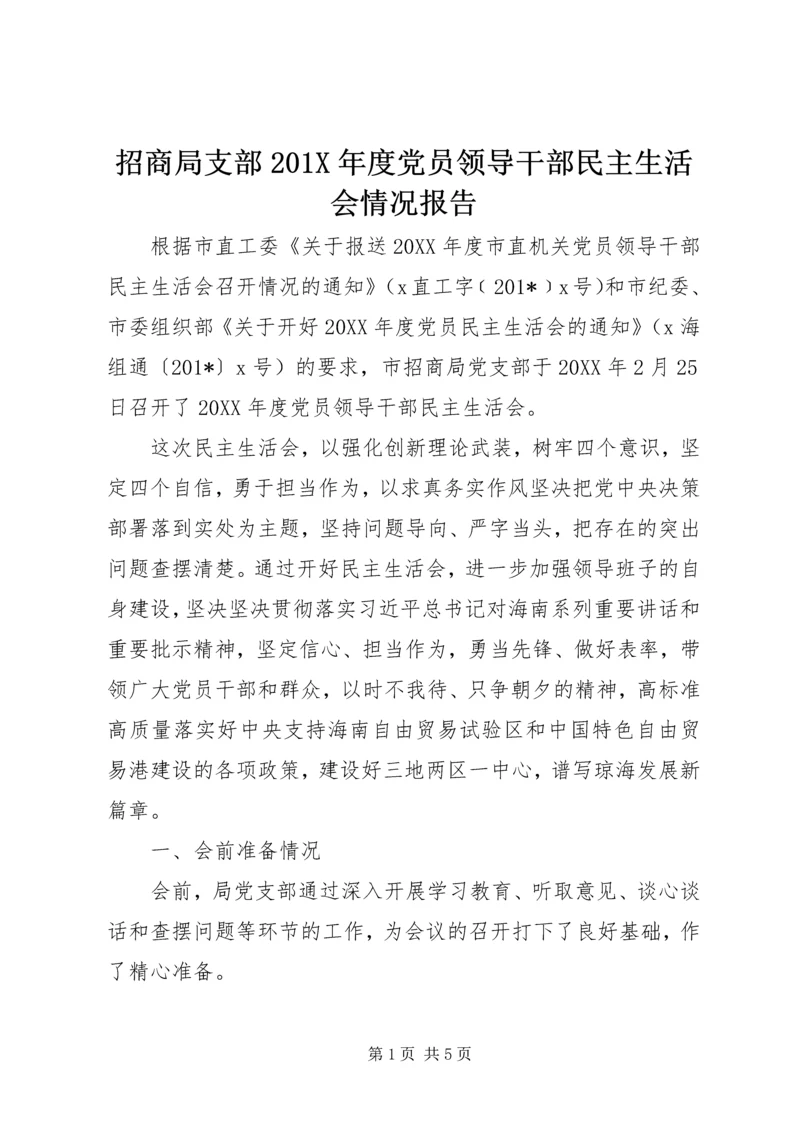 招商局支部201X年度党员领导干部民主生活会情况报告.docx