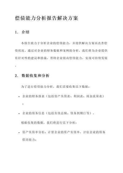 偿债能力分析报告解决方案