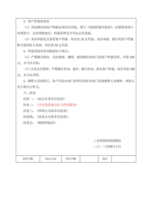 客户档案管理制度酒店销售部