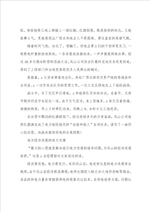 县水利电业有限公司总经理、副书记先进事迹
