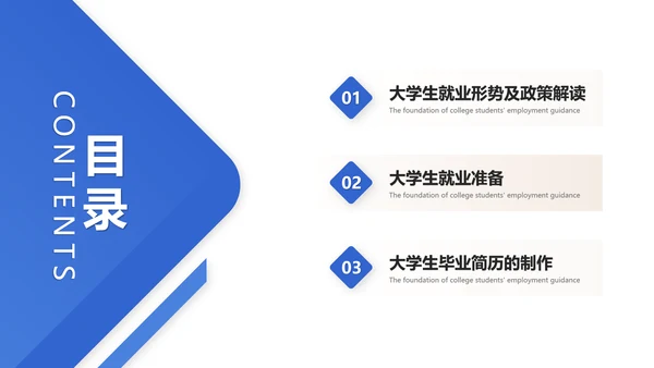 蓝色大学生就业指导指南通用PPT模板