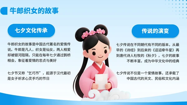 蓝色3D风七夕教育培训模板
