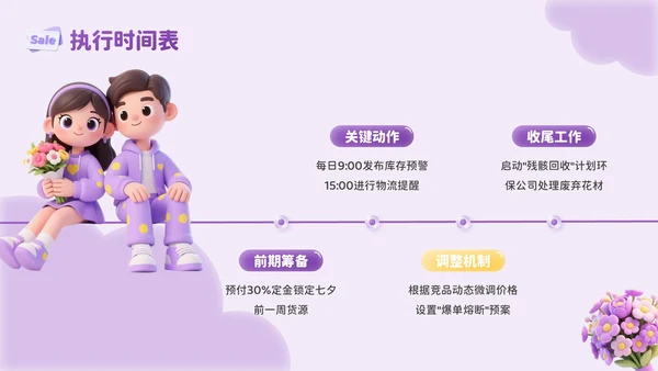 紫色3D风心动告白礼七夕鲜花店促销活动PPT模板