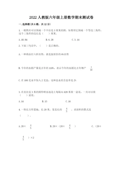 2022人教版六年级上册数学期末测试卷（实用）.docx