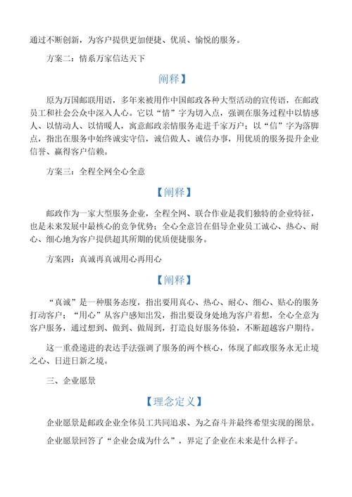 中国邮政企业文化理念