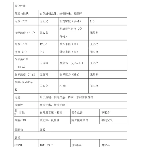 氟化氢铵安全技术经验说明手册