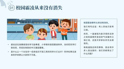 蓝色简约大学校园欺凌PPT培训课件