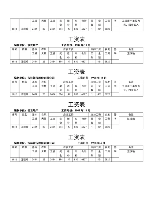 员工工资表模板5种