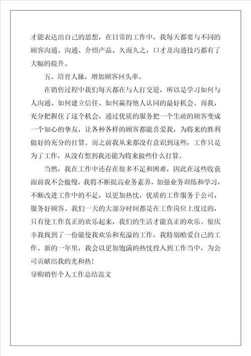 导购销售个人工作总结范文
