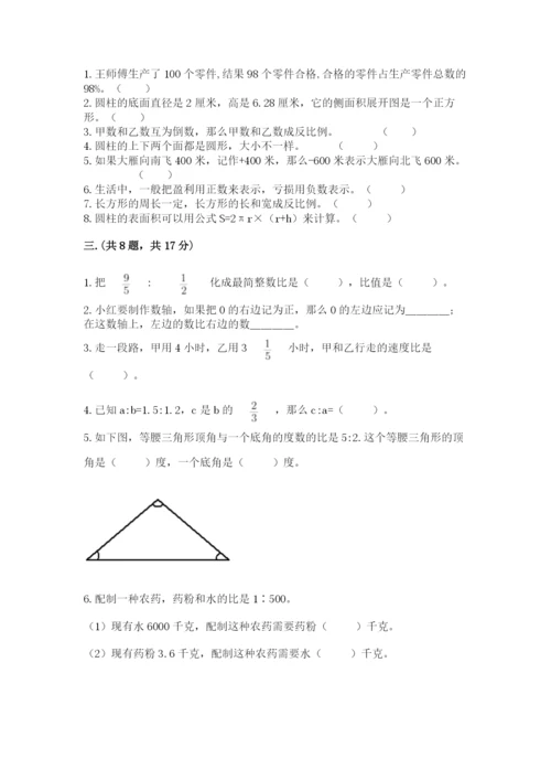 人教版数学六年级下册试题期末模拟检测卷含答案（轻巧夺冠）.docx