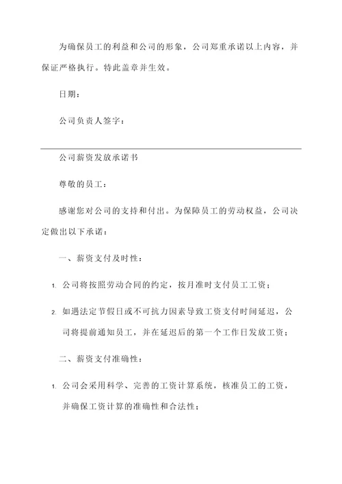 公司薪资发放承诺书