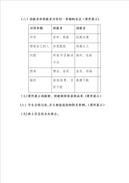 A7阳光心态伴我成长主题班会设计教案