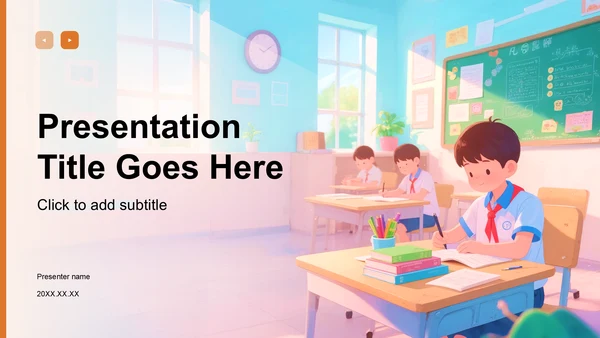 橙色插画风学校教育培训PPT主题