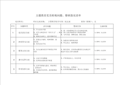 主题教育党员检视问题整改落实清单