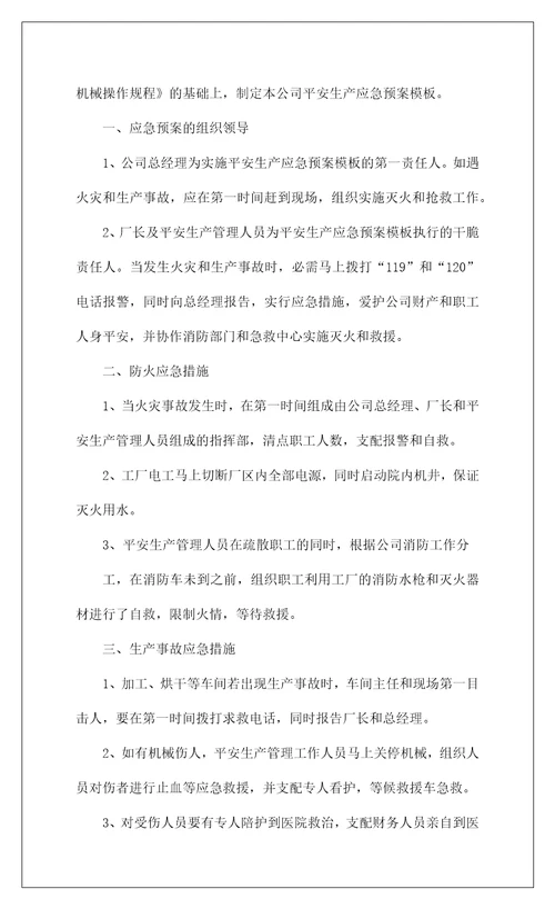 2022安全生产的应急预案