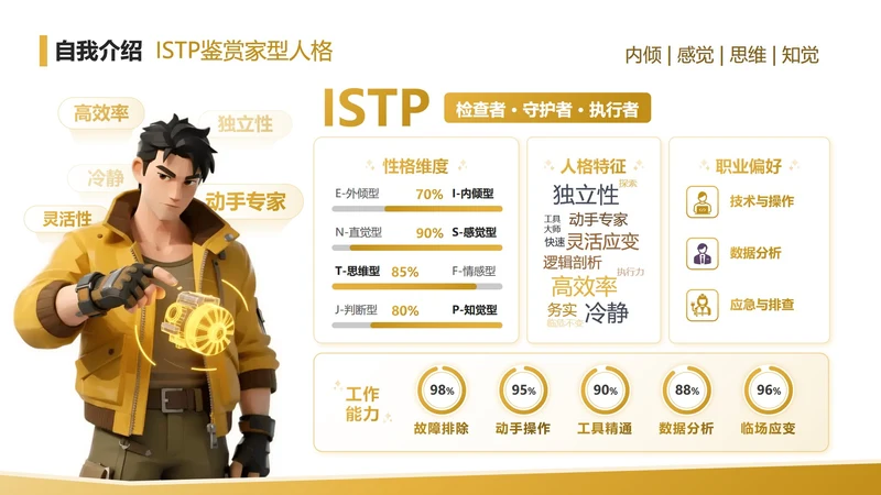 黄色渐变创意MBTI自我介绍PPT单页