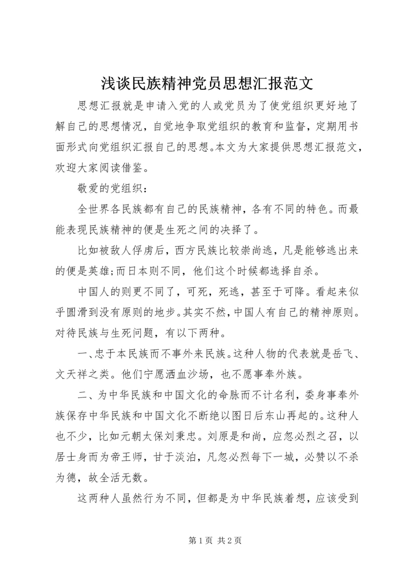 浅谈民族精神党员思想汇报范文.docx