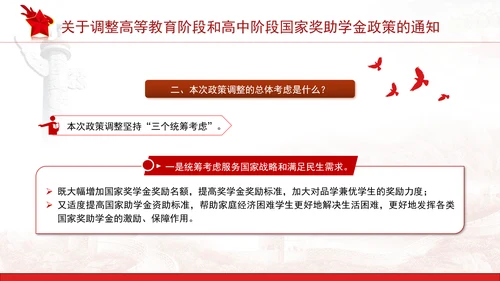 关于调整高等教育阶段和高中阶段国家奖助学金政策的通知全文学习PPT
