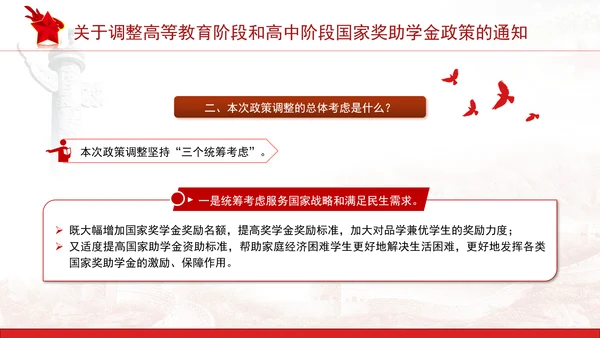 关于调整高等教育阶段和高中阶段国家奖助学金政策的通知全文学习PPT