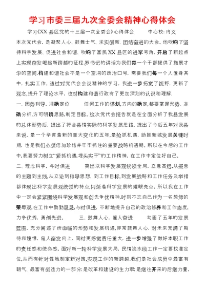 学习市委三届九次全委会精神心得体会 (2)