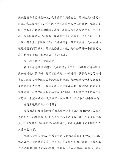 有关客服试用期工作总结7篇