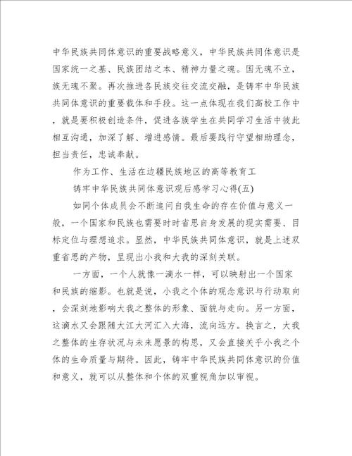 6篇关于铸牢中华民族共同体意识观后感学习心得