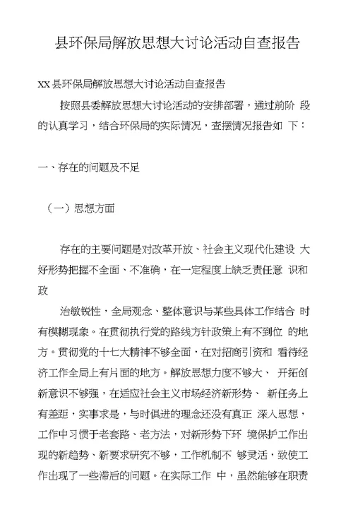 县环保局解放思想大讨论活动自查报告