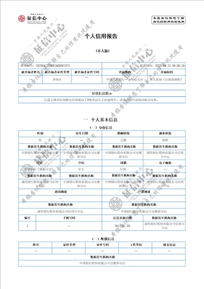 最新版个人征信报告模板2020年word版可编辑带水印