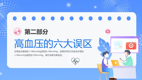 蓝色插画风预防高血压知识科普PPT模板