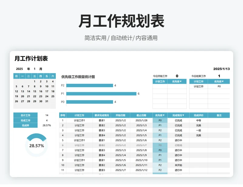 月工作计划规划表