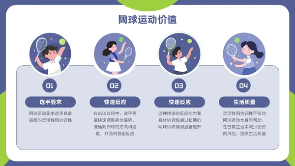 紫色插画风网球运动介绍PPT模板