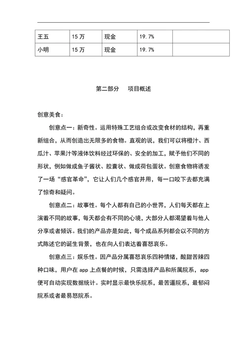 创意美食商业计划书